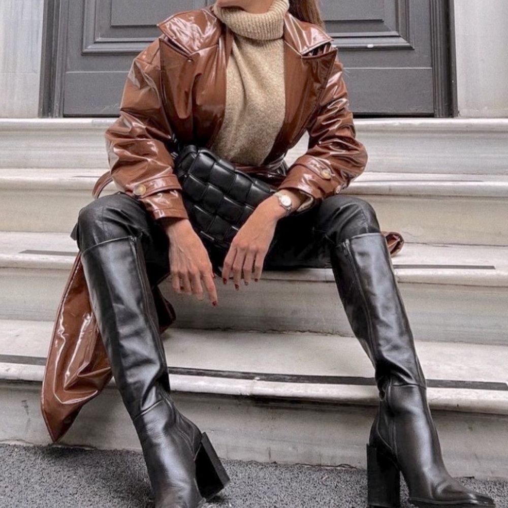 Tan cropped turtleneck sweater